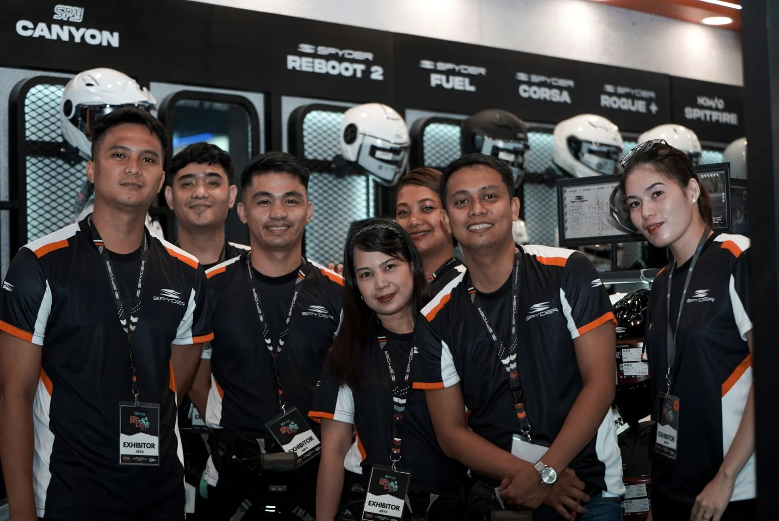 The booth crew at a motorcycle show